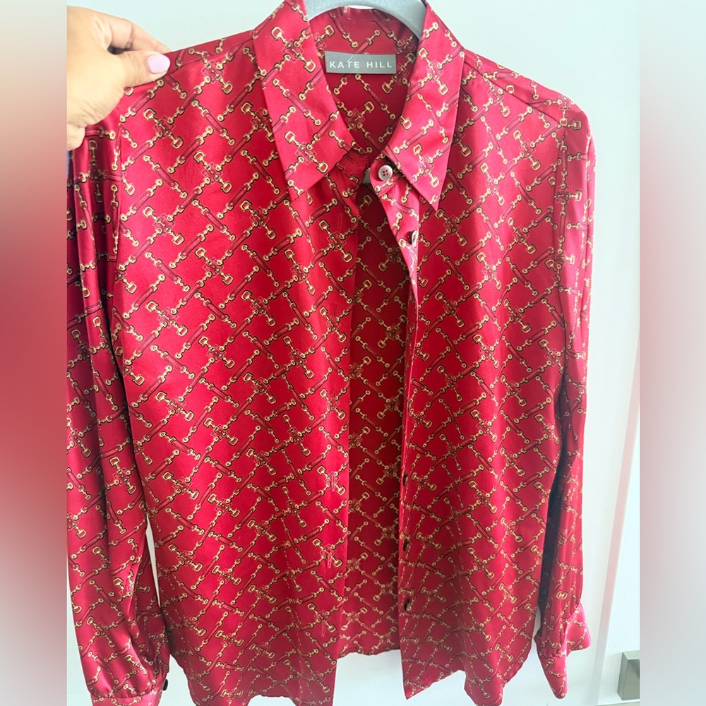 Kate Hill Red Patterned womans Shirt 100% Silk